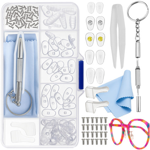 Kit reparatie ochelari, Zola, 30 pernite punte nazala diferite, 60 suruburi, penseta, surubelnita, laveta