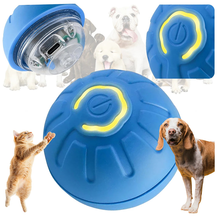 Minge interactiva pentru caini si pisici, Zola, LED, miscare automata, diametru 45 mm, USB, albastru