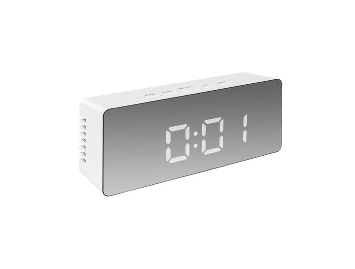 Ceas de masa, Zola®, digital, cu alarma si termometru, stil oglinda, 14 x 5.5 x 3.5 cm, alb
