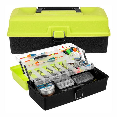 Trusa organizare pescuit cu 11 compartimente, Zola, 2 rafturi pliabile, sistem inchidere, maner transport, 33 x 16 x 13 cm, verde/negru