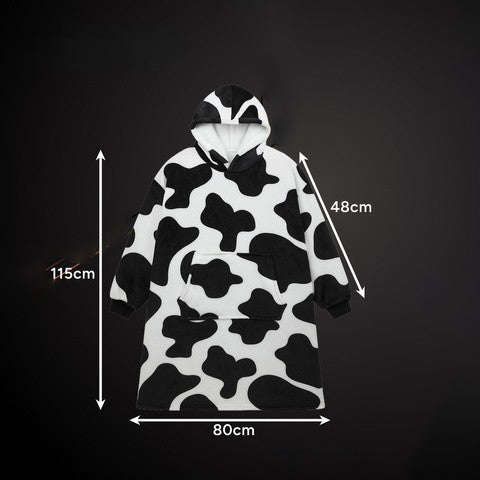 Hanorac patura cu gluga si maneci, Zola, marime universala, interior pufos, 115 x 80 cm, poliester, alb/negru