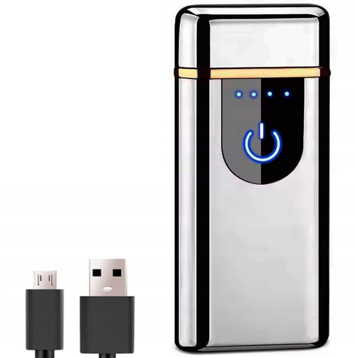 Bricheta electrica cu plasma, Zola, incarcare USB, din plastic si otel inoxidabil, aprindere piezoelectrica, 7.6x3x0.7 cm, argintiu