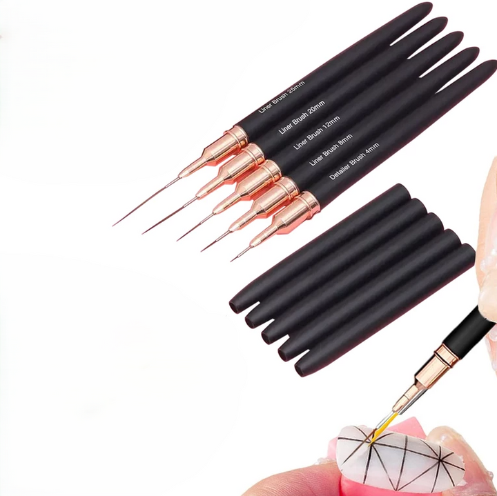 Set 5 pensule pentru manichiura si pedichiura, Zola, din plastic cu perii moi, pentru creare modele precise, marimi diferite, negre