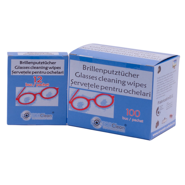Servetele pentru ochelari Doctor Clean, 100 bucati+ Cadou 12 servetele pentru ochelari Doctor Clean