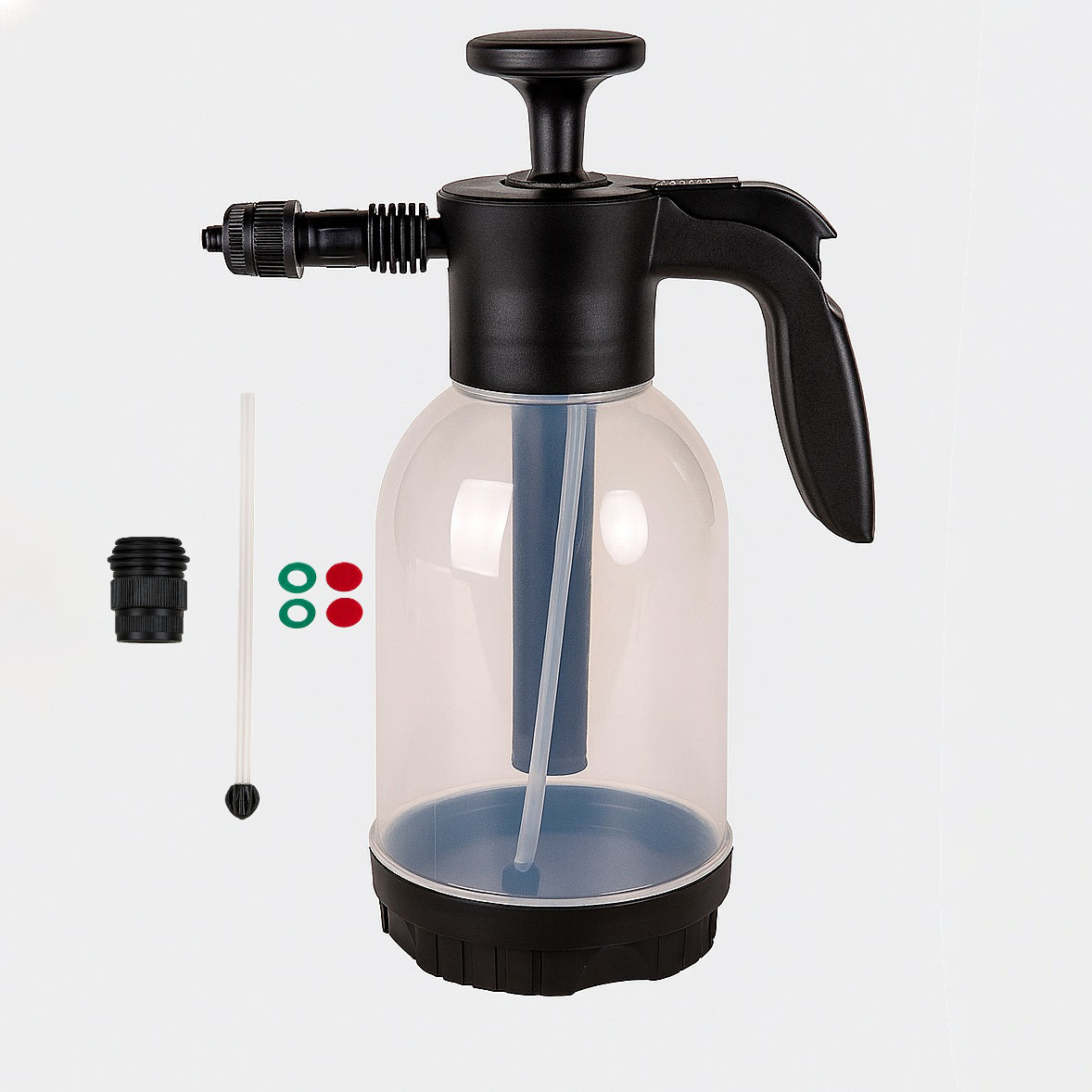 Pulverizator manual cu presiune, Zola, 2L, mod de pulverizare reglabil, plastic, 12.5 × 33 cm, negru/transparent