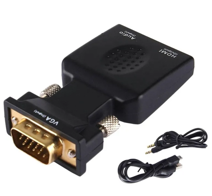 Adaptor convertor VGA D-Sub la HDMI, Zola®, cablu audio minijack 3.5 mm, plastic, negru