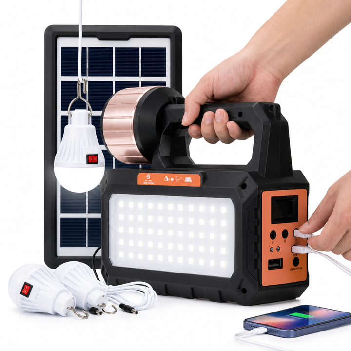 Kit solar iluminat, Zola, 3 becuri LED, lanterna, powerbank, difuzor wireless, incarcare USB