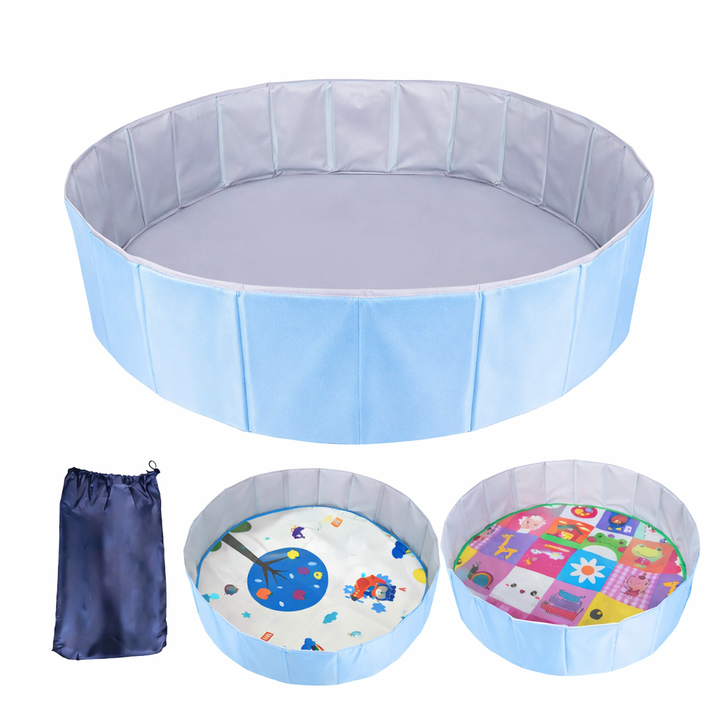 Piscina pliabila pentru copii, Zola, covoras inclus, 100 x 100 x 30 cm, albastra