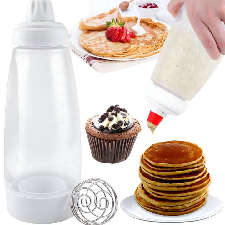 Dozator pentru aluat de clatite cu tel, Zola, capacitate 1000 ml, varf de silicon, 28 x 10.5 cm, alb/transparent