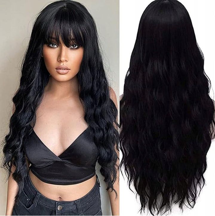 Peruca din par sintetic pentru femei, Zola®, par lung bucle, lungime 65 cm, negru