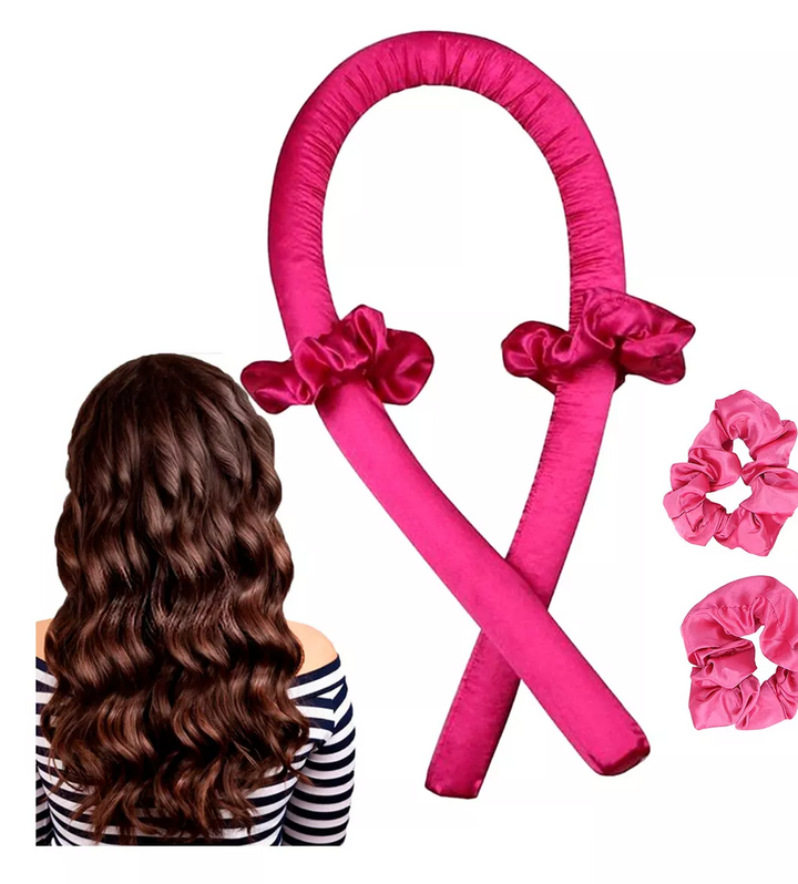 Set ondulator de par, Zola®, fara caldura, din spuma moale, accesorii incluse, lungime 100 cm, roz aprins