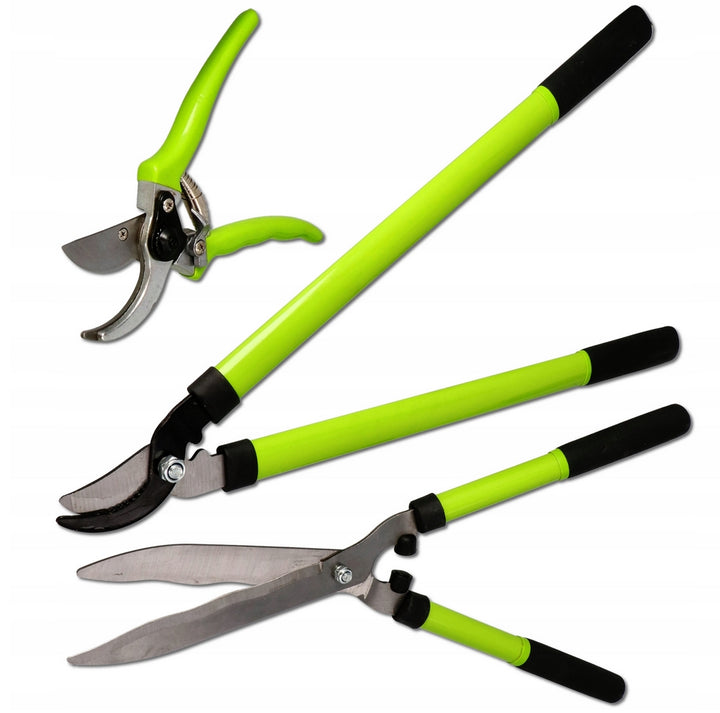 Set 3 foarfece de gradina, Zola®, diferite modele, manere din cauciuc, verzi si lame de taiere din otel