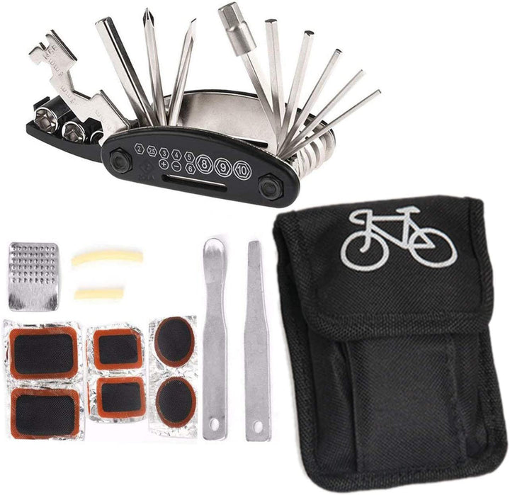 Trusa cu chei si kit de reparatie pana pentru bicicleta, Zola®, pentru buzunar, husa neagra