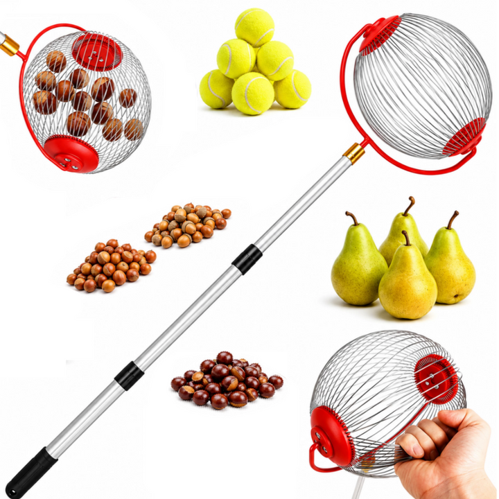 Culegator telescopic pentru nuci si fructe, Zola, 48-105 cm, cos flexibil 23 cm, pentru fructe 2-9 cm, otel inoxidabil si aluminiu