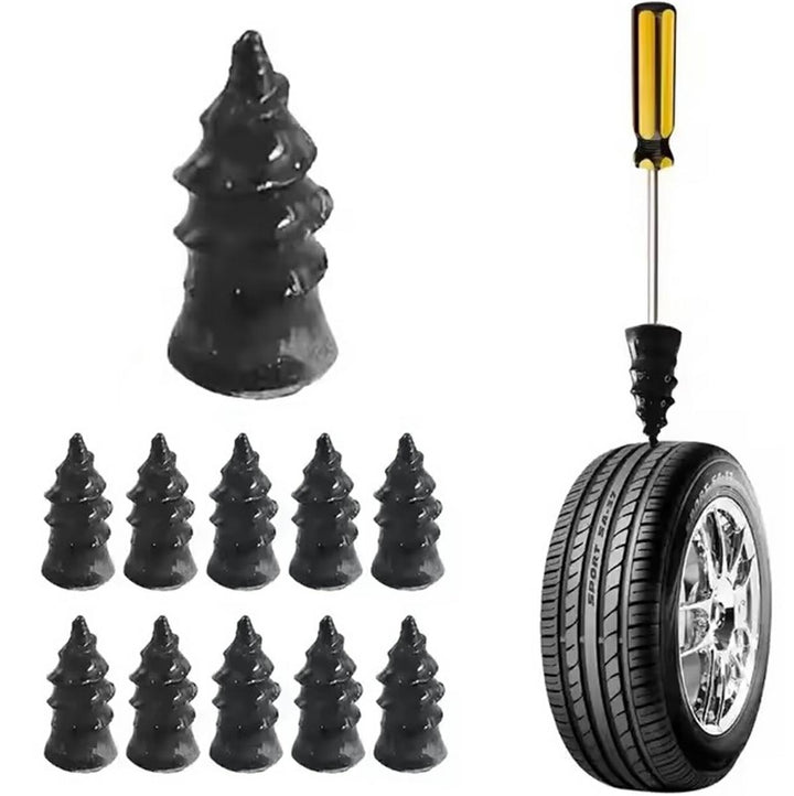 Kit 10 suruburi pentru repararea anvelopelor, Zola, din otel si cauciuc, reparare rapida, 11.7 x 5.3 cm, negru