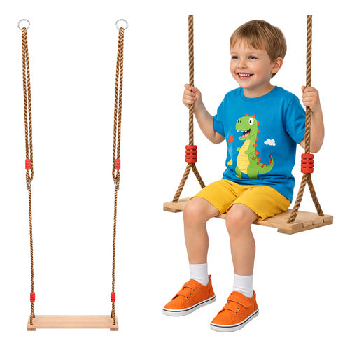 Leagan din lemn pentru copii, Zola, pentru casa si gradina, franghii reglabile 100-170 cm, greutate maxima suportata 50 kg, 40 x 16 cm, bej