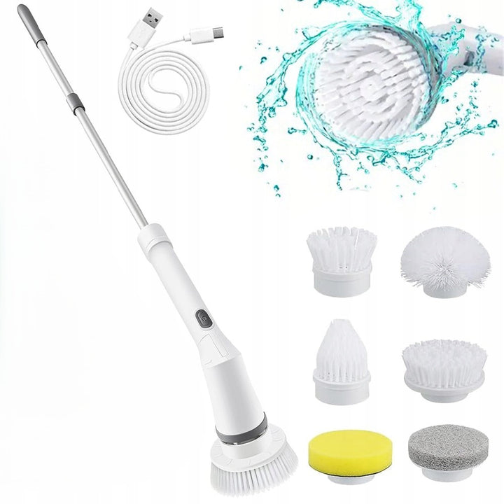 Perie electrica extensibila pentru curatare , Zola, 6 capete interschimbabile, maner reglabil 80-110 cm, rotire 180°,  alb
