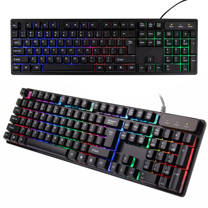 Tastatura gaming,  Zola®, cu LED-uri multicolore, prin USB, rezistenta la stropire, neagra, 43x13x2,5 cm