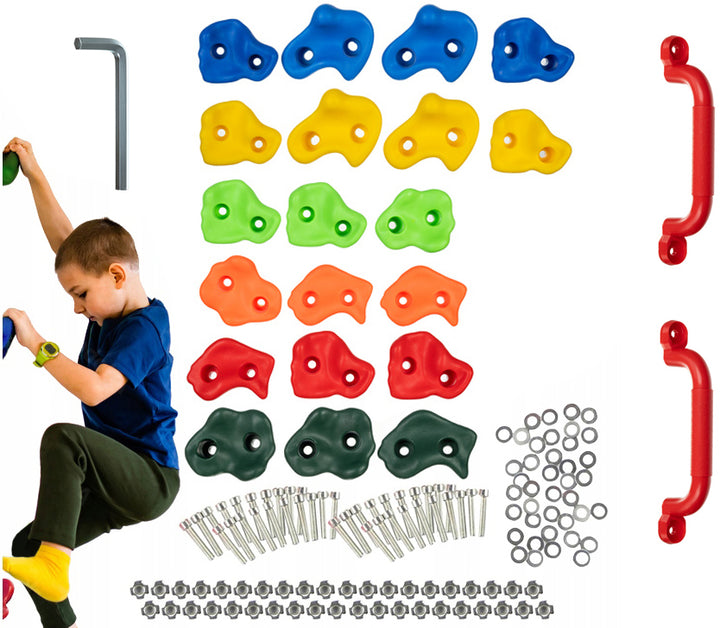 Set pietre de catarat, Zola, 20 prize de escaladare, 2 manere de sustinere, accesorii de montare incluse, creaza-ti perete de alpinism pentru copii, multicolor