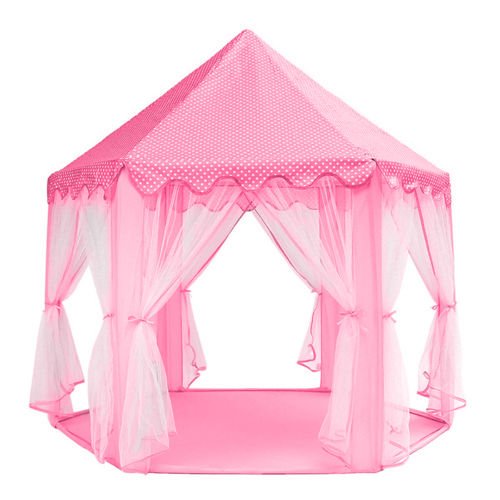 Cort de Joaca, Fairy Tale, 6 Intrari, Varf Conic, Perdele Transparente, Dimensiuni Generoase, Instalare Usoara, pentru Interior/Exterior, Roz