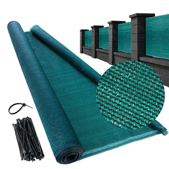 Plasa de umbrire pentru gard,balcon si terasa, Zola, 1.5×25 m, protectie UV 90%, polietilena 140 g/m² accesorii montare, verde