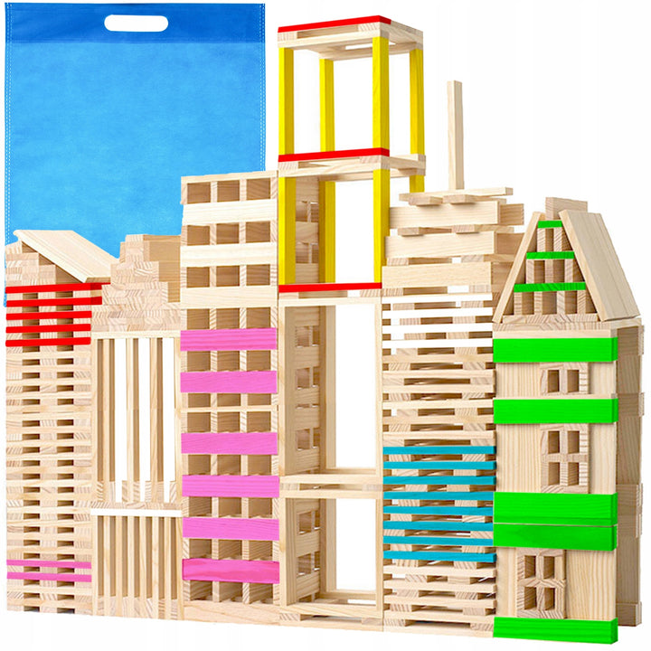 Cuburi de construit plate din lemn, Zola®, plate, 150 piese, multicolore