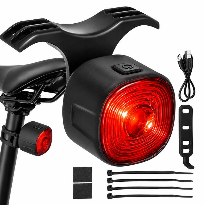 Stop bicicleta LED, Zola, 17 LED-uri, 6 moduri iluminare, USB-C, IP66, montare sub sa sau pe tija