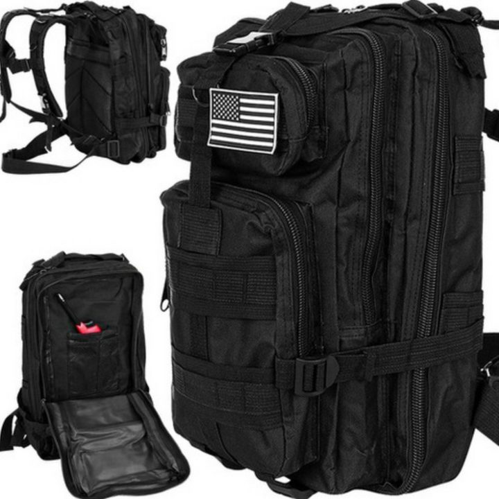 Ghiozdan militar, Zola®, 20 L, impermeabil, sistem MOLLE, bretele reglabile, compartimentare multipla, 44 x 24 x 20 cm, negru