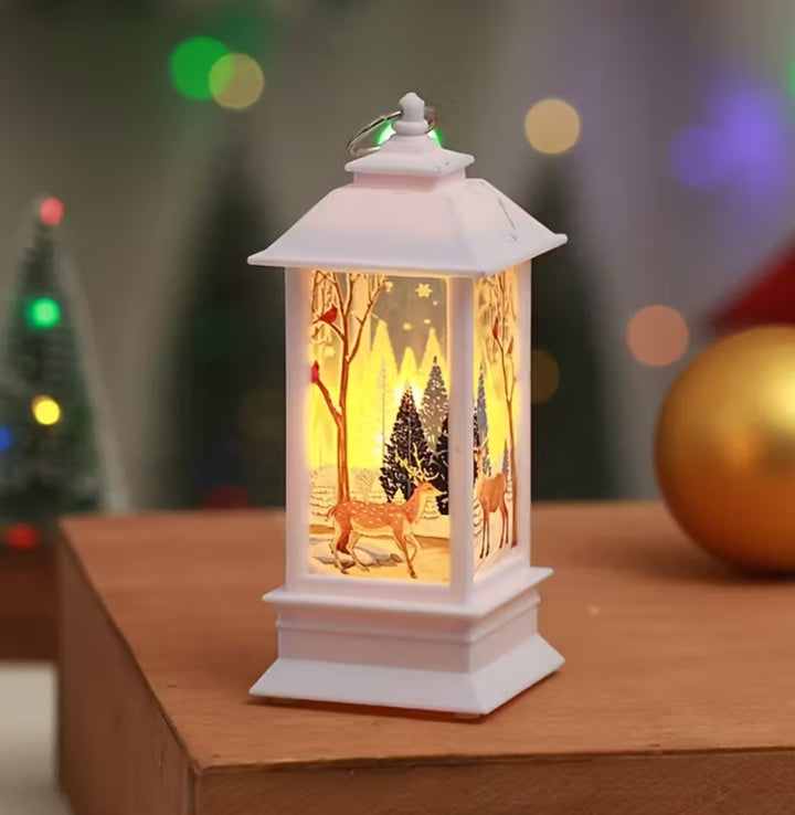 Felinar deorativ de Craciun, Zola, lumina LED calda, Caprioare, baterie inclusa, 12.5 x 5.3 x 5.3 cm, alb