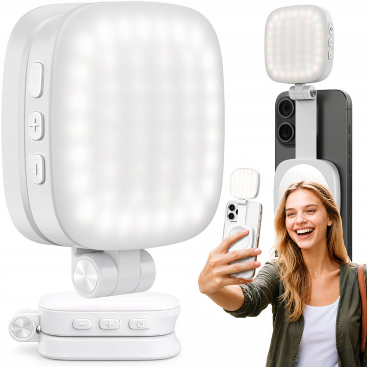 Lampa LED pentru telefon, Zola, magnetica MagSafe, 40 LED-uri, oglinda, 3 temperaturi de culoare, 6 niveluri luminozitate, USB-C, alba