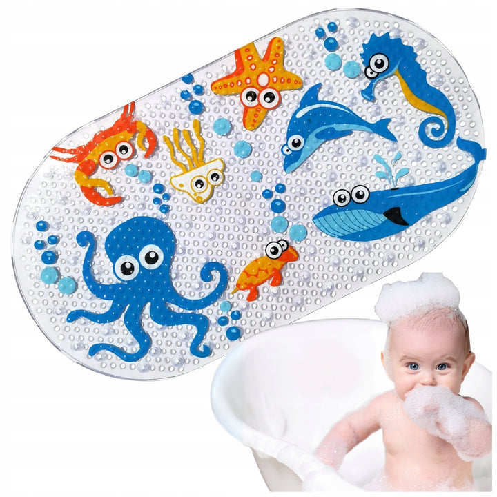 Covoras de baie antiderapant, Zola, model animale marine, fixare ventuze, , PVC, 69 x 39 cm, multicolor
