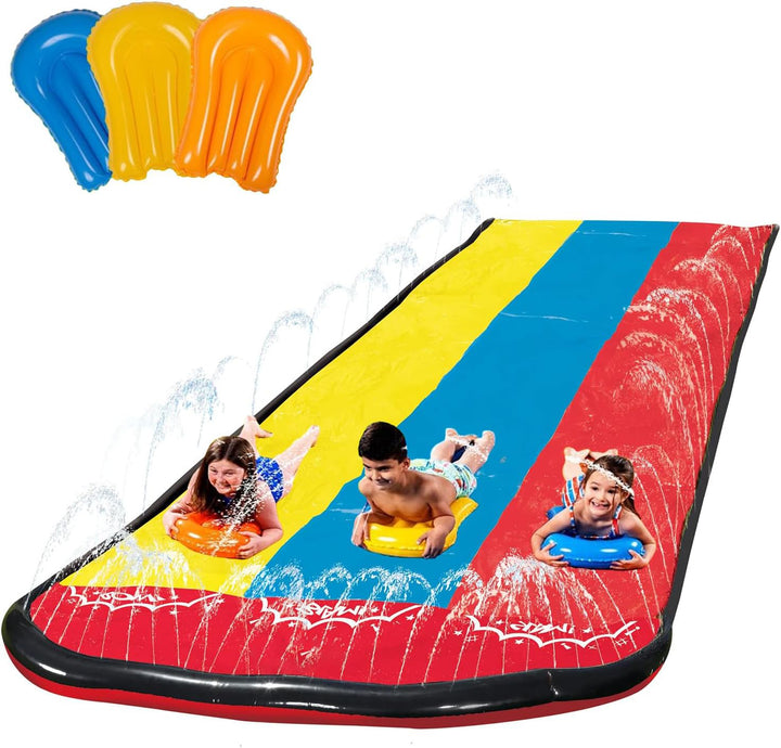 Set tobogan pentru apa triplu, Zola®, cu alunecare, 3 colaci colorati, lungime 4.75  m, latime 2.02 m, sarcina maxima 150 kg