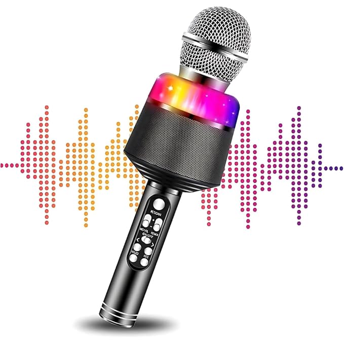 Microfon karaoke cu boxa, Zola, Bluetooth, lumini LED, banda de frecventa 100 Hz-20 kHz, 3W, negru