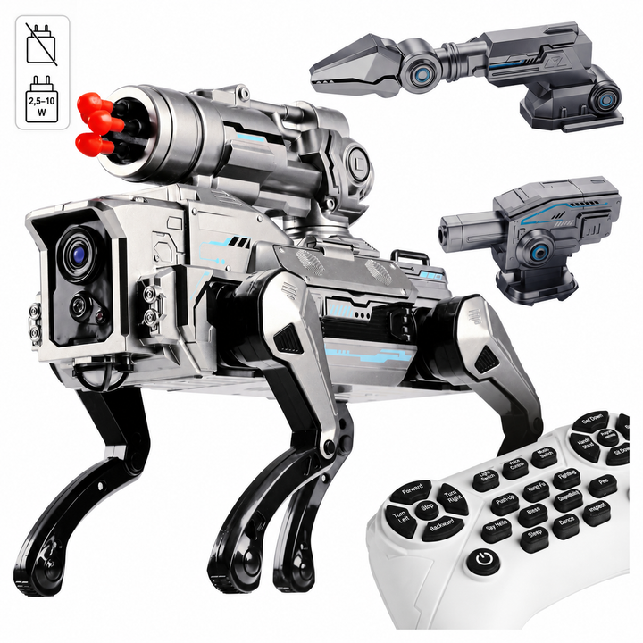 Robot interactiv 3 in 1 pentru copii, Zola, cu telecomanda, 22 functii, 3 atasamente interschimbabile, lansator cu proiectile, acumulator, 6+ ani