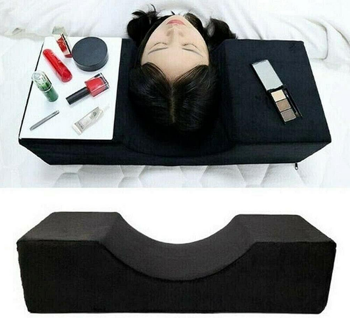Perna cosmetica pentru aplicarea genelor si machiajului, UBX, din catifea si spuma cu memorie, forma ergonomica, 50x22x11 cm, neagra