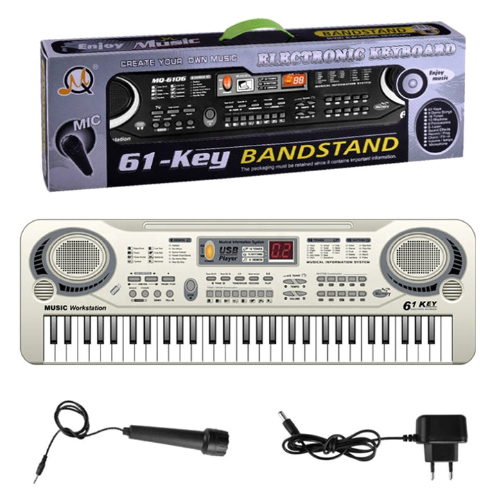 Orga electronica cu microfon, Zola, 61 clape, 1 difuzor, 6 melodii, inregistrare, redare si editare, volum si tempo reglabile, 54 x 17 x 5 cm, gri