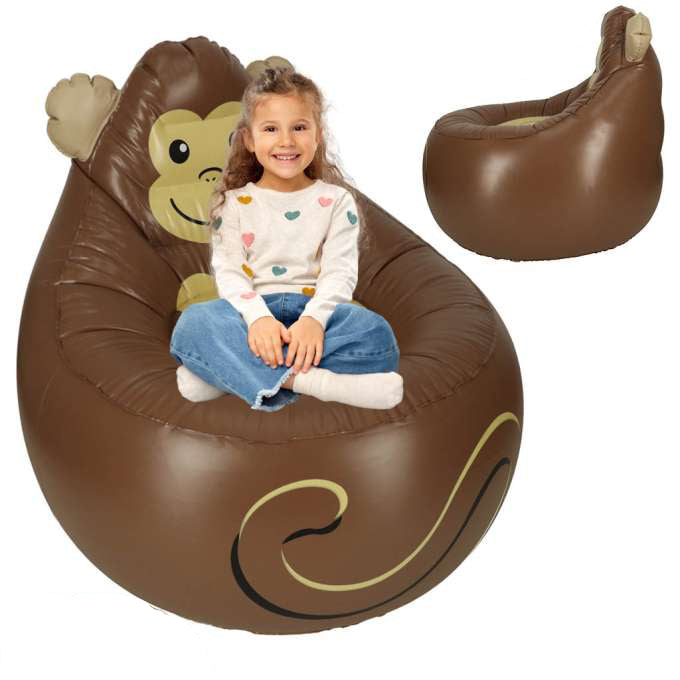Fotoliu gonflabil pentru copii, Bestway, model maimuta, 72 x 72 x 64 cm, greutate maxima suportata 70 Kg, PVC, maro