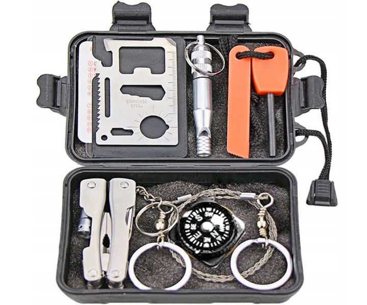 Kit de supravietuire/camping, Zola®,  6 in 1, cu trusa neagra