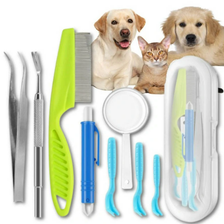 Kit pentru extractia capuselor, Zola, pentru caini si pisici, 6 extractoare diferite, lupa, pieptene, cutie depozitare