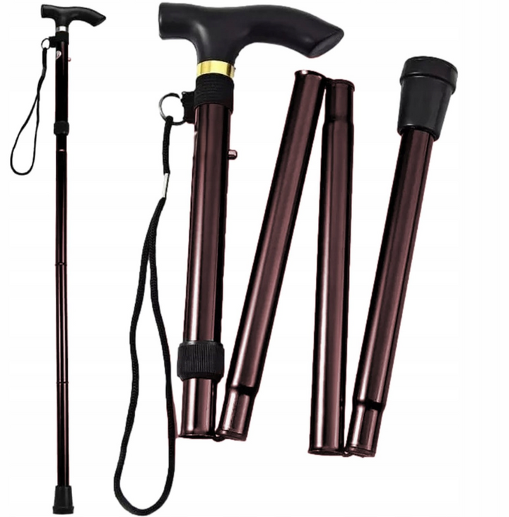 Baston ortopedic pliabil, Zola®, din aluminiu, usor, maro, sarcina maxima 100 kg, interval de reglare 85-92 cm