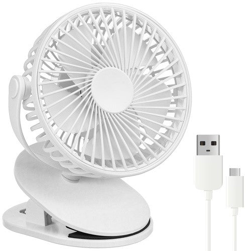 Ventilator de birou fara fir, Zola, 3 niveluri de viteza, mod wave, 5 W, rotire 360°, prindere clips, reincarcabil, cablu USB, alb