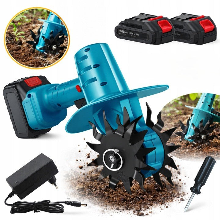 Cultivator electric de mana pentru gradina, Zola, 350 W, 22000 RPM, 2 acumulatori Li-Ion, 1500 mAh, lame otel, turcoaz / negru