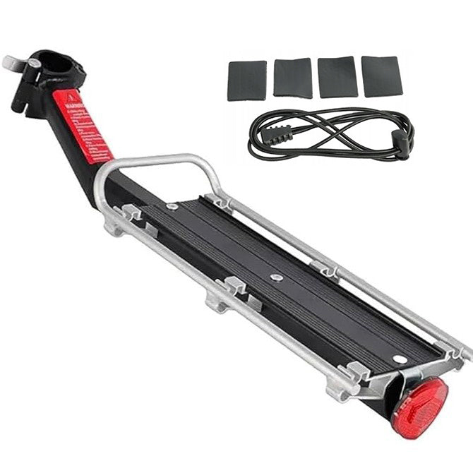Portbagaj pentru bicicleta cu stop, Zola, greutate suportata 9 kg, montare pe tija 21-31 mm, benzi elastice de fixare, aluminiu, 12 x 30 cm, negru