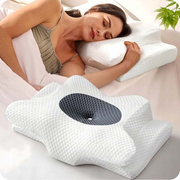 Perna ortopedica 3D, Zola, model fluture, spuma cu memorie, ergonomica, husa detasabila, alb/gri