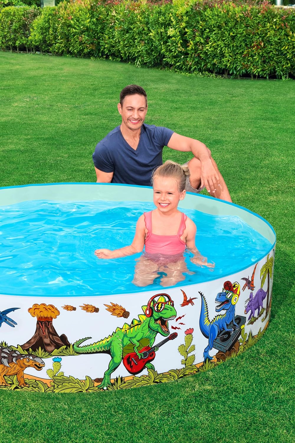 Piscina cu perete rigid model dinozauri muzicieni, Bestway, 1.83 x 0.38 m, perete din PVC, podea de vinil