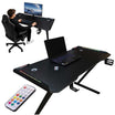 Birou gaming, Zola, 120 x 60 cm, iluminare LED RGB cu telecomanda, suport pahar si casti, 2 orificii pentru cabluri, 70 kg, negru