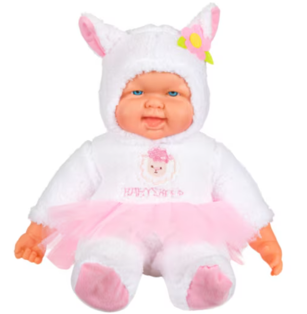 Bebelus papusa cu corp moale, Zola®, cu hainuta de oita alba si fustita roz, 50 cm