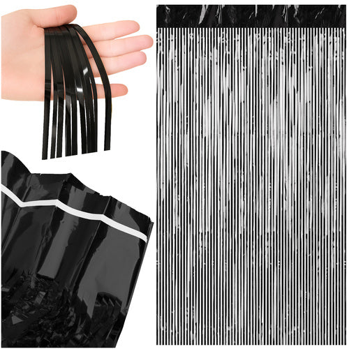 Perdea decorativa cu franjuri neagra, Zola, autoadeziva, efect stralucitor, petreceri tematice, Halloween, fundal foto, 100 x 200 cm