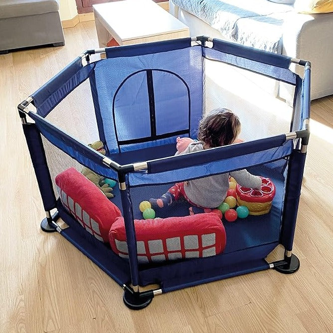 Tarc/loc de joaca pentru copii, Zola®, material textil, albastru inchis, 125x110x65cm