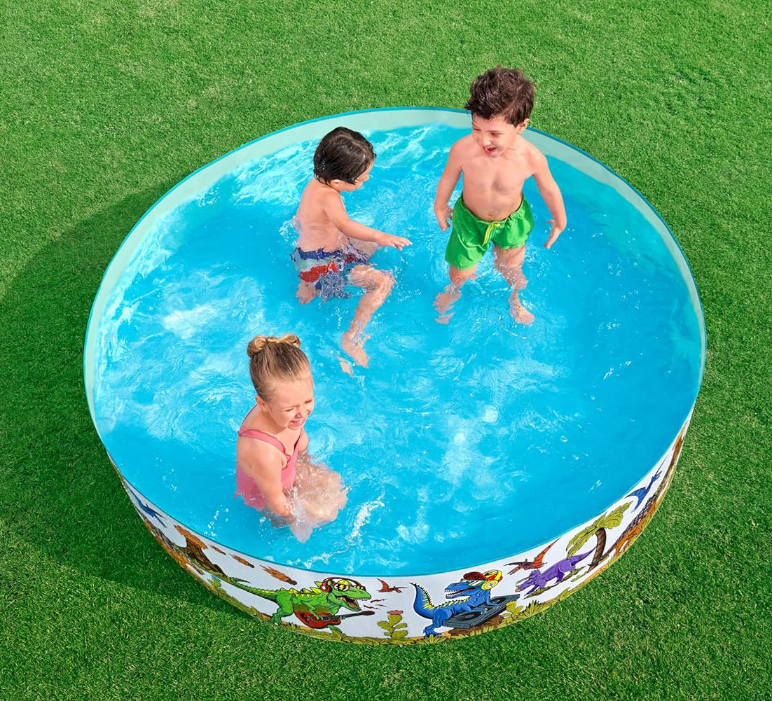 Piscina cu perete rigid model dinozauri muzicieni, Bestway, 1.83 x 0.38 m, perete din PVC, podea de vinil